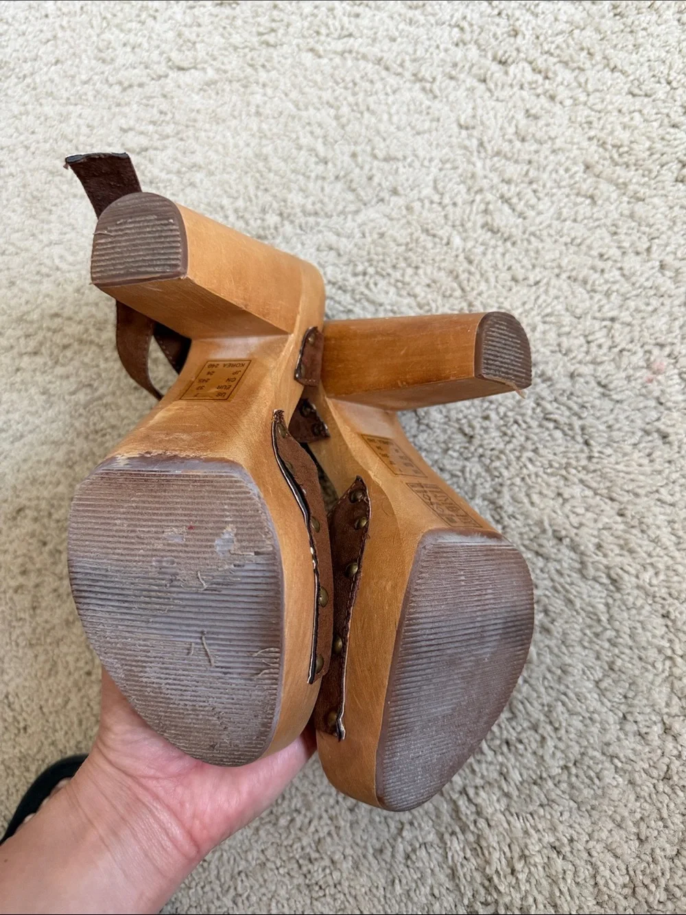 Early 2000’s Forever 22 Brown Suede Wood Platform Heels.